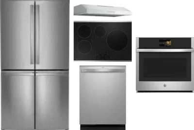 5 Piece Package Includes Refrigerator, Cooktop, Wall Oven, Hood And Dishwasher